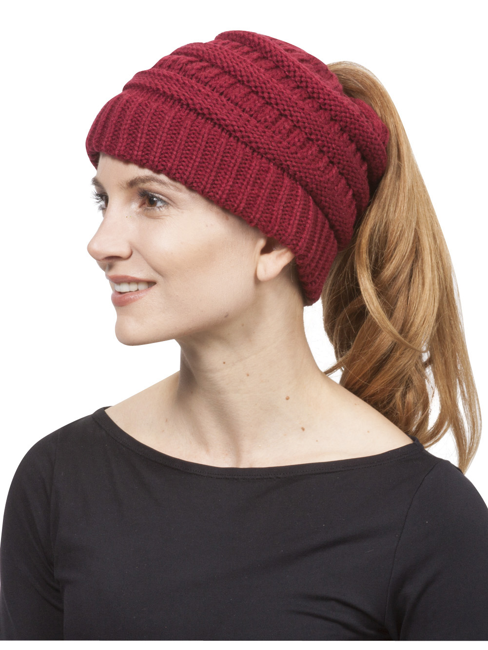 PONY Berretto in maglia coda di cavallo fili a gravità