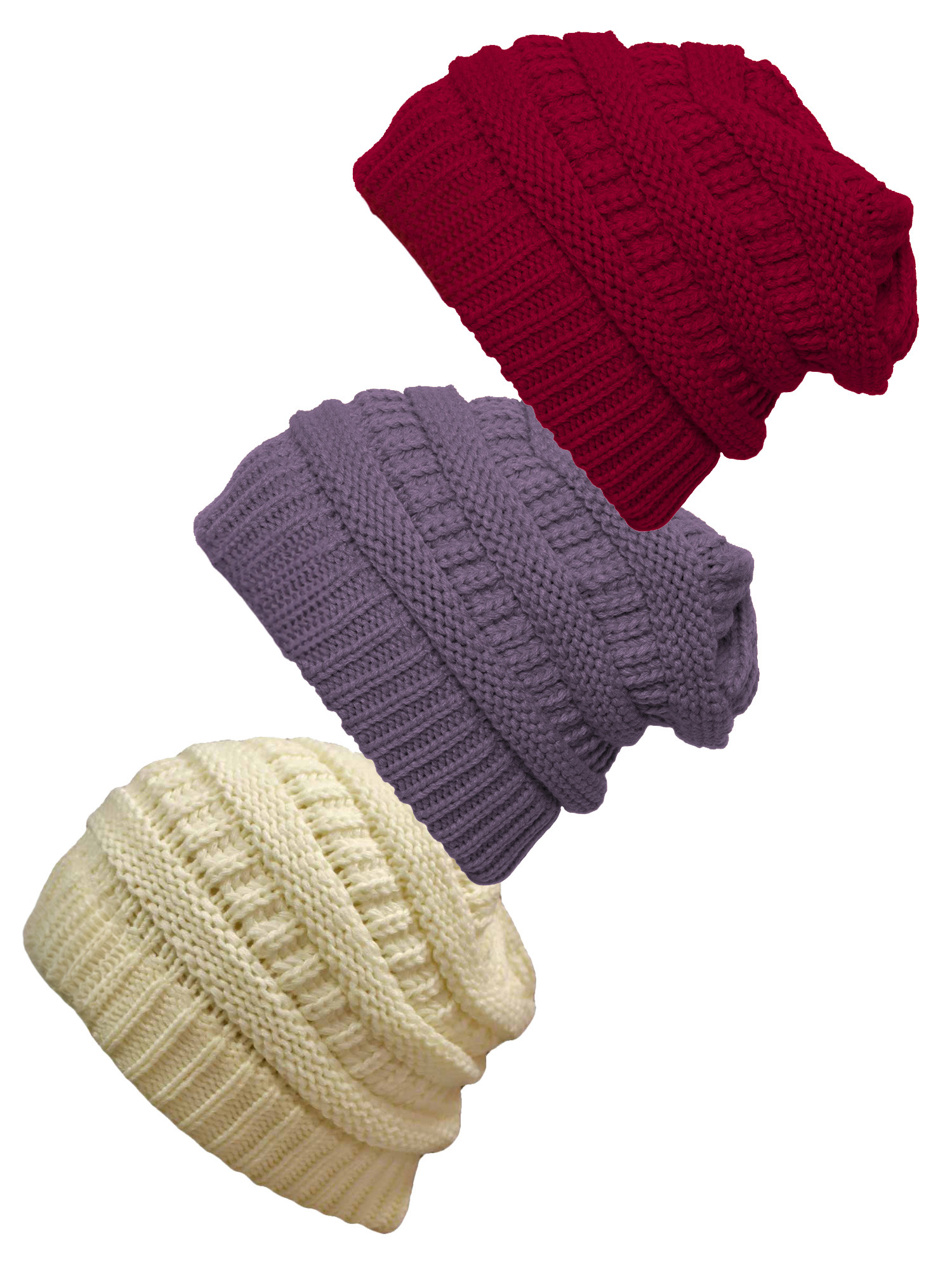 American Trend Winter Beanies For Women 4 Pack - Knit Chunky Slouchy Beanie Hats In Black, Grey, Wine Red (One Size)