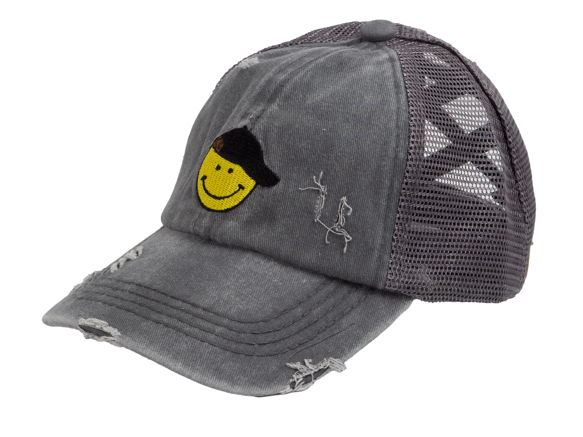 C.C Girls Smile Embroidered Criss Cross Cap Ponytail Hat - Picture 6 of 20